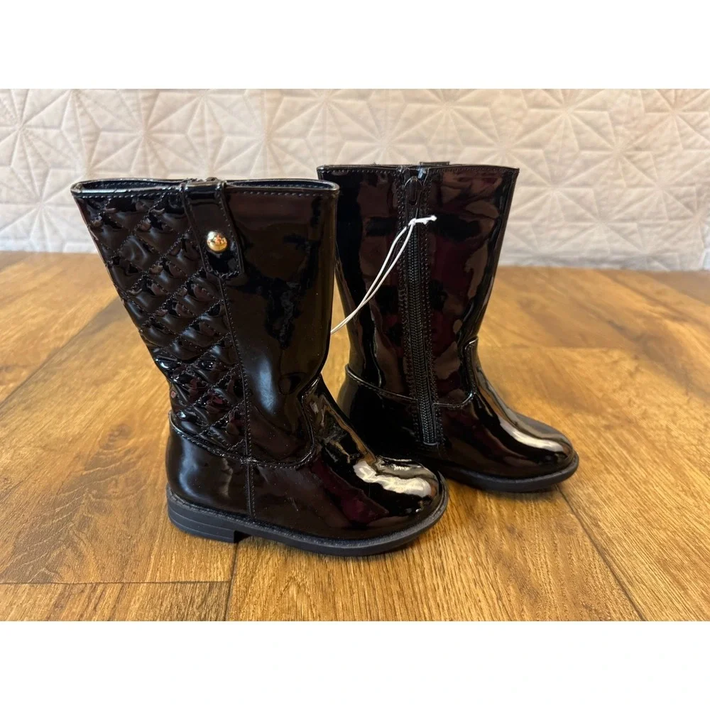 Gymboree Classics Boots Girls Size 7‎ Black Faux Patent Leather Shoes Tall New